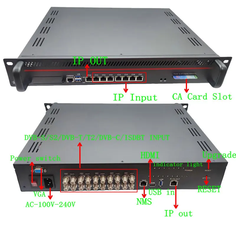 IPTV Streaming Server Tuner to IP Gateway TV System All-in-One DVB-S2 DVB-T2 DVB-C ISDBT ATSC TO IPTV RF to IPTV