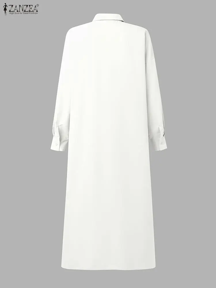 ZANZEA Moda Orlo a fessura Abiti lunghi Donna Casual Colletto rovesciato Manica lunga Bottoni Camicia tinta unita Abito da pendolarismo 3XL