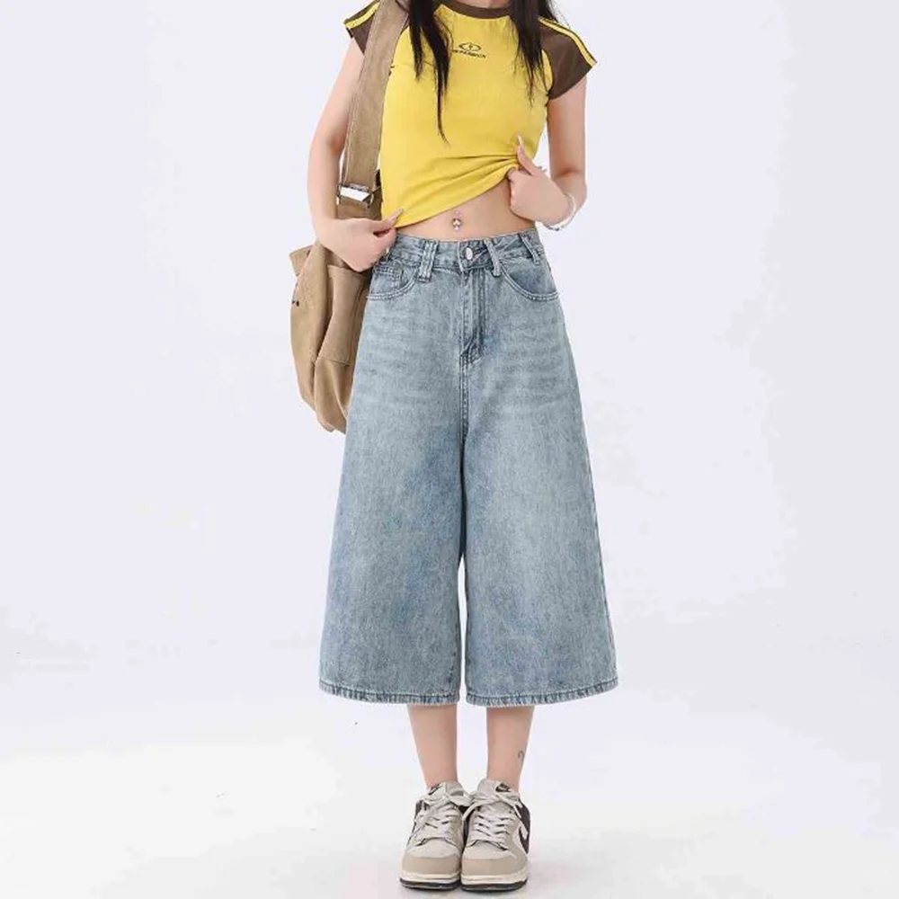 2022 Nieuwe zevendelige jeans met wijde pijpen voor dames in de zomer, dun, hoge taille, ontspannend, luie stijl, rechte buis vijfdelige middenp