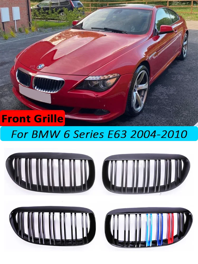 For BMW 6 Series E63 E64 Front Bumper Kidney Facelift M Color Grill Cover 2004-2010 645ci 650i Double Slat Black Car Accessories