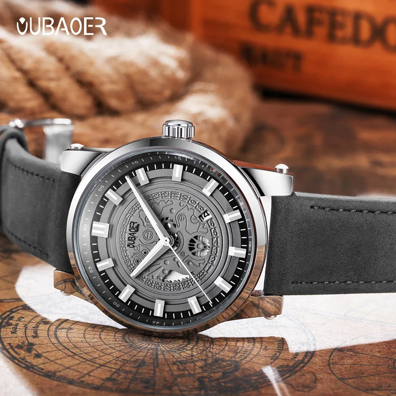 メンズスタイリッシュなビジネスウォッチアナログクォーツムーブメント夜光針30M防水カジュアルレザーストラップファッションウォッチ