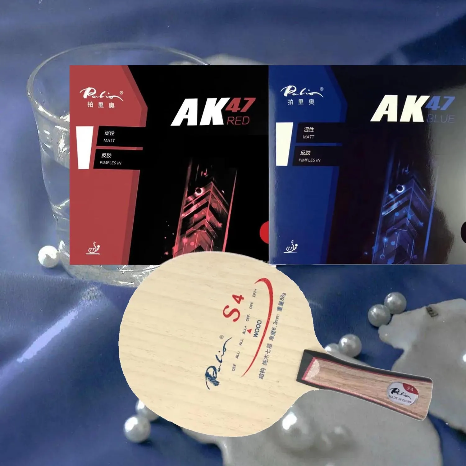 

Pro Combo Racket Palio S4 with palio AK47 RED and AK47 BLUE Matt Pips in Rubber With Sponge