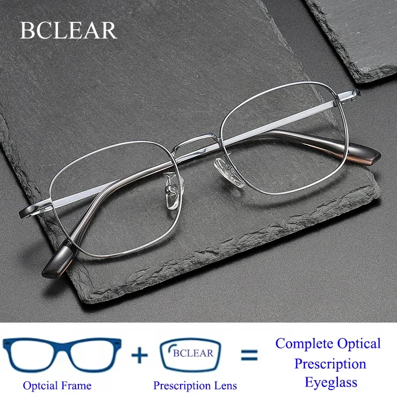 BCLEAR Optical Titanium Alloy Square Frame Prescription Eyeglasses Rx Men or Women Glasses for Male Female Eyewear Small Face