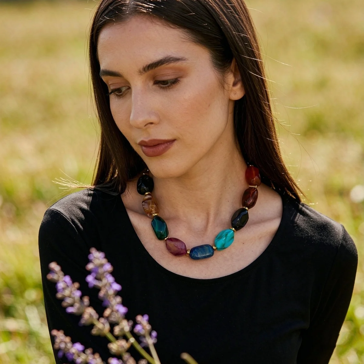 Klobige Unregelmäßige Acryl-Perlenkette für Damen und Herren, Bunte Imitations-Natursteinperlen-Halskette, Vintage-Punk-Schmuck – Detail 5