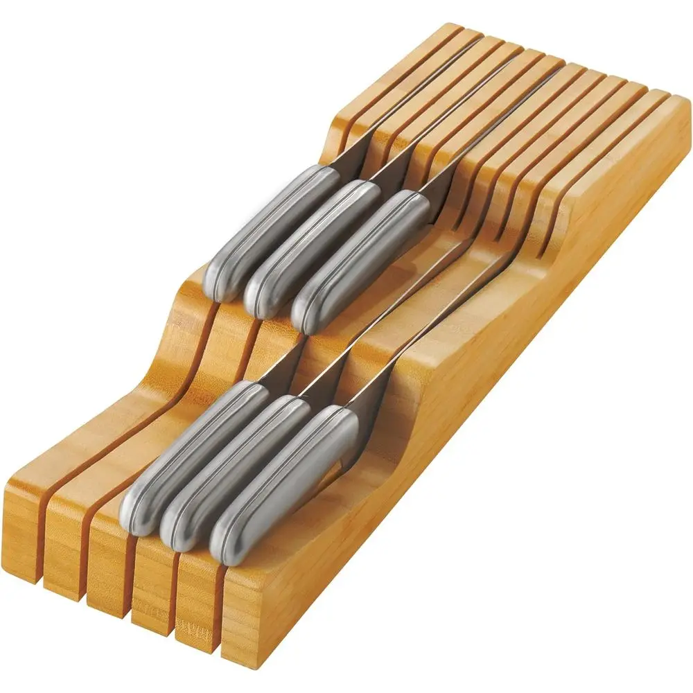 16 Slot In-Der Knie Block Holder, Bamboo | Blade Down Sae Knie Storage, Keeps Knives, Stand Kitchen Ders, Holds Che & Steak Kniv