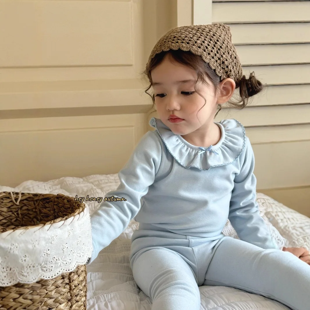 

Новинка весны и осени 2023 года, комплект домашней одежды для девочек, пижама с кружевным воротником и комплект из двух предметов со штанами для сна