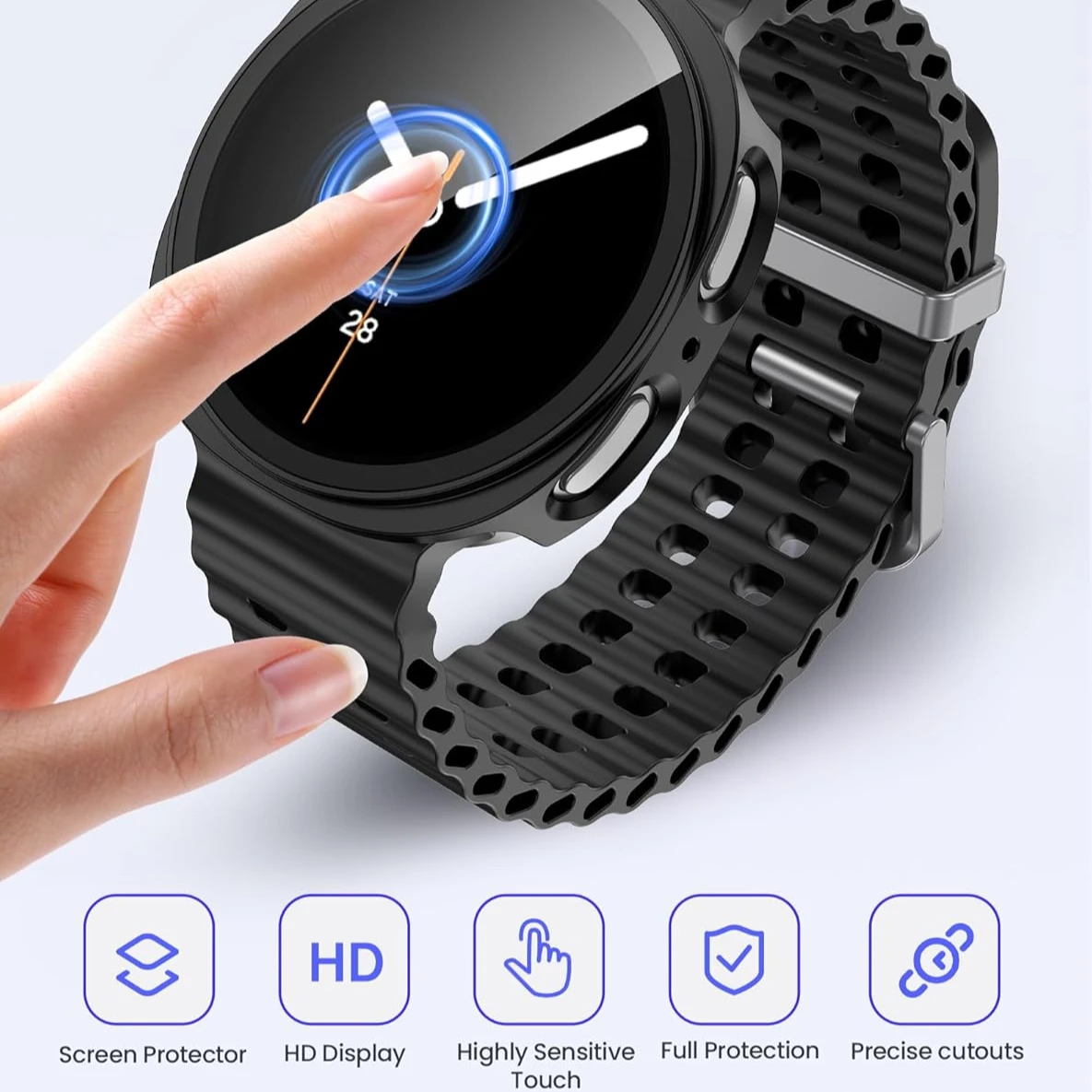 Glass+watch case for Samsung Watch 8 40/44mm accessories, scratch-resistant and shockproof all-around protective case. image 4