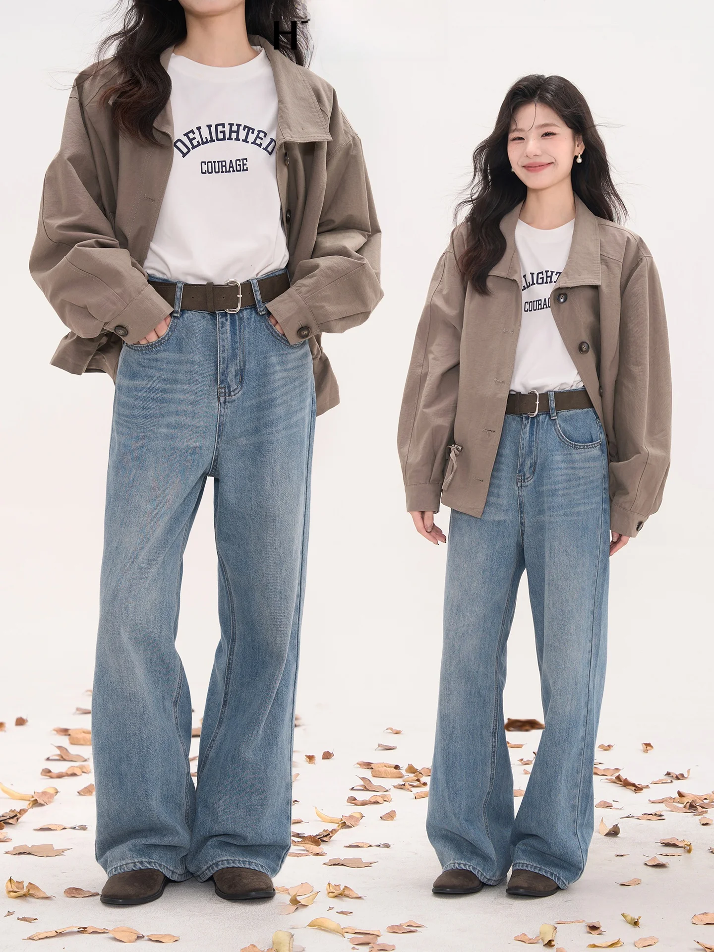 

Свободные повседневные синие джинсы с высокой талией, женские осенние джинсовые брюки Faion Hema Window Flower Field, повседневные джинсы с прямыми штанинами