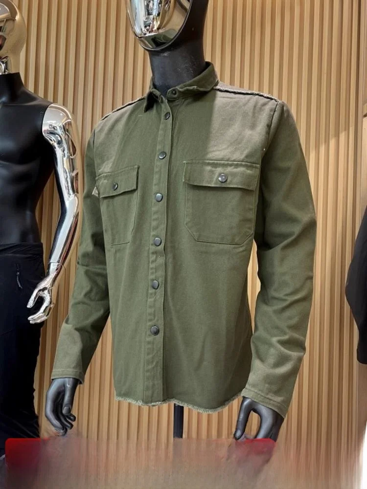 South America ! Retro Cotton Workwear Spring Autumn Men's Casual Collar Jacket Shirt Style Worn-In Look Breathable Comfo...