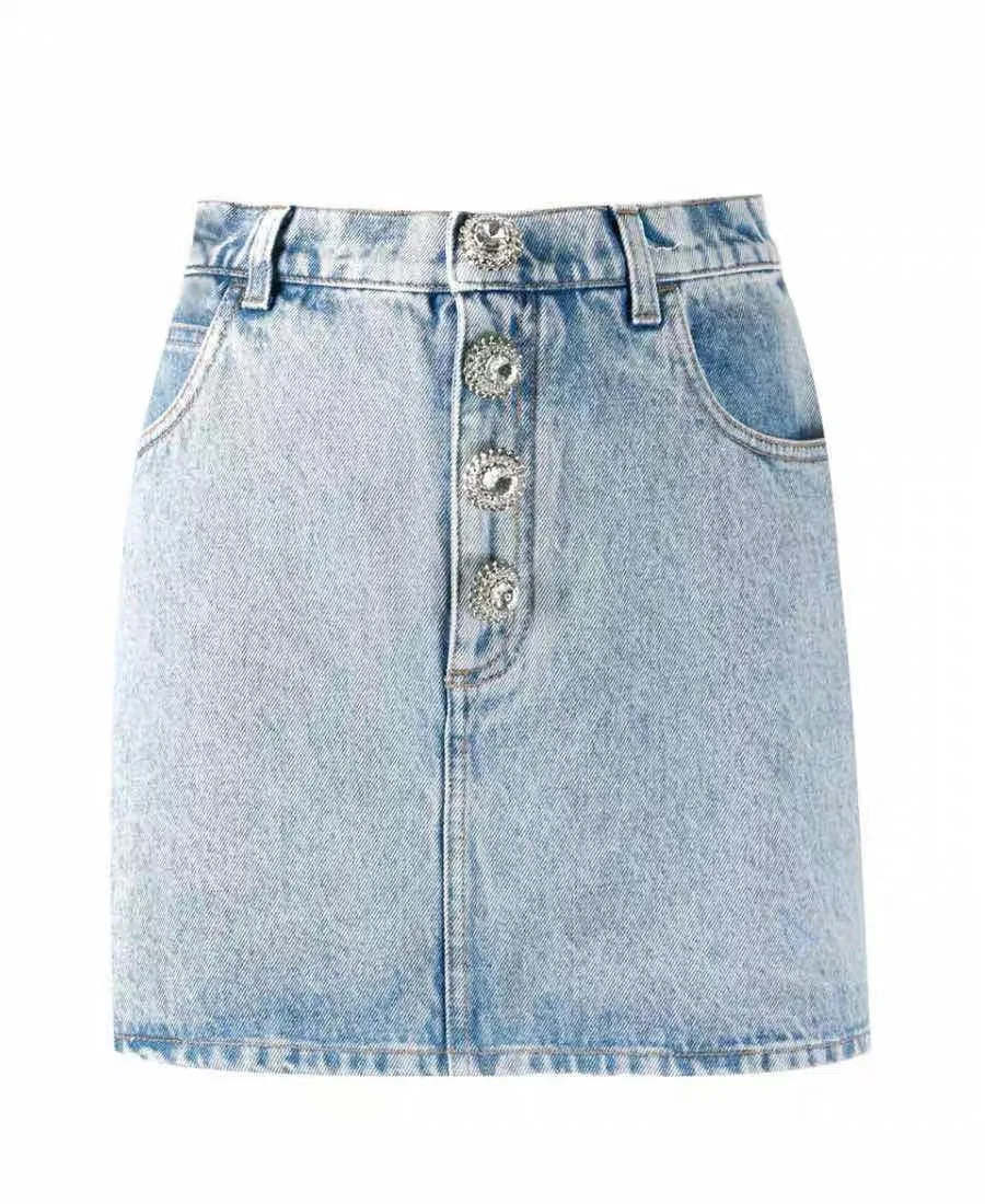 

Джинсовая юбка Amor Diamond Wealthy с высокой талией, А-силуэт, однотонная, универсальная, летняя, 2020, женская, модная, повседневная