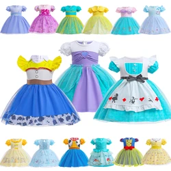 Disney Girls Princess Cute Dress Aurora Snow White Rapunzel Cinderella Mermaid Dresses For Girls Holiday Party Kids Cotton Gown