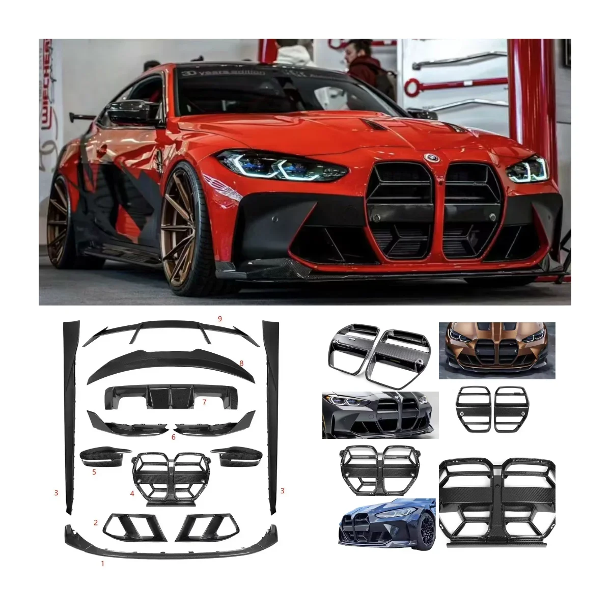 MP Style Dry Carbon Fiber Body Kit Für  G80 M3 G82 m4 Front lippen spiegel abdeckung Kühlergrill Seitens chürze Diffusor Spoi