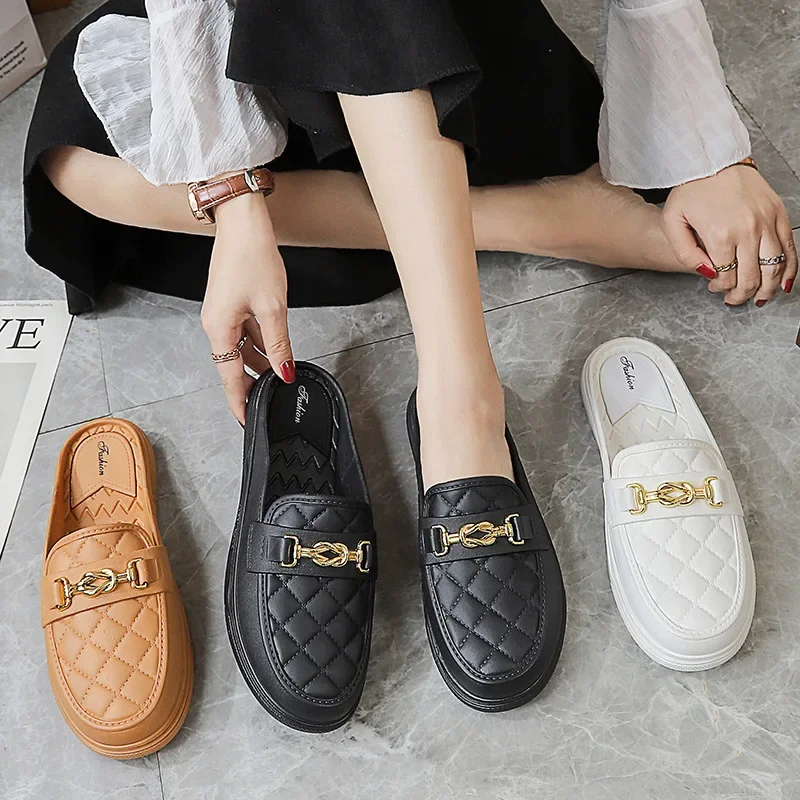 Women Flat Shoes Low Heel Slippers   Casual  Loafers Outdoor  Round Shape Solid Color Nonslip Fashion Single