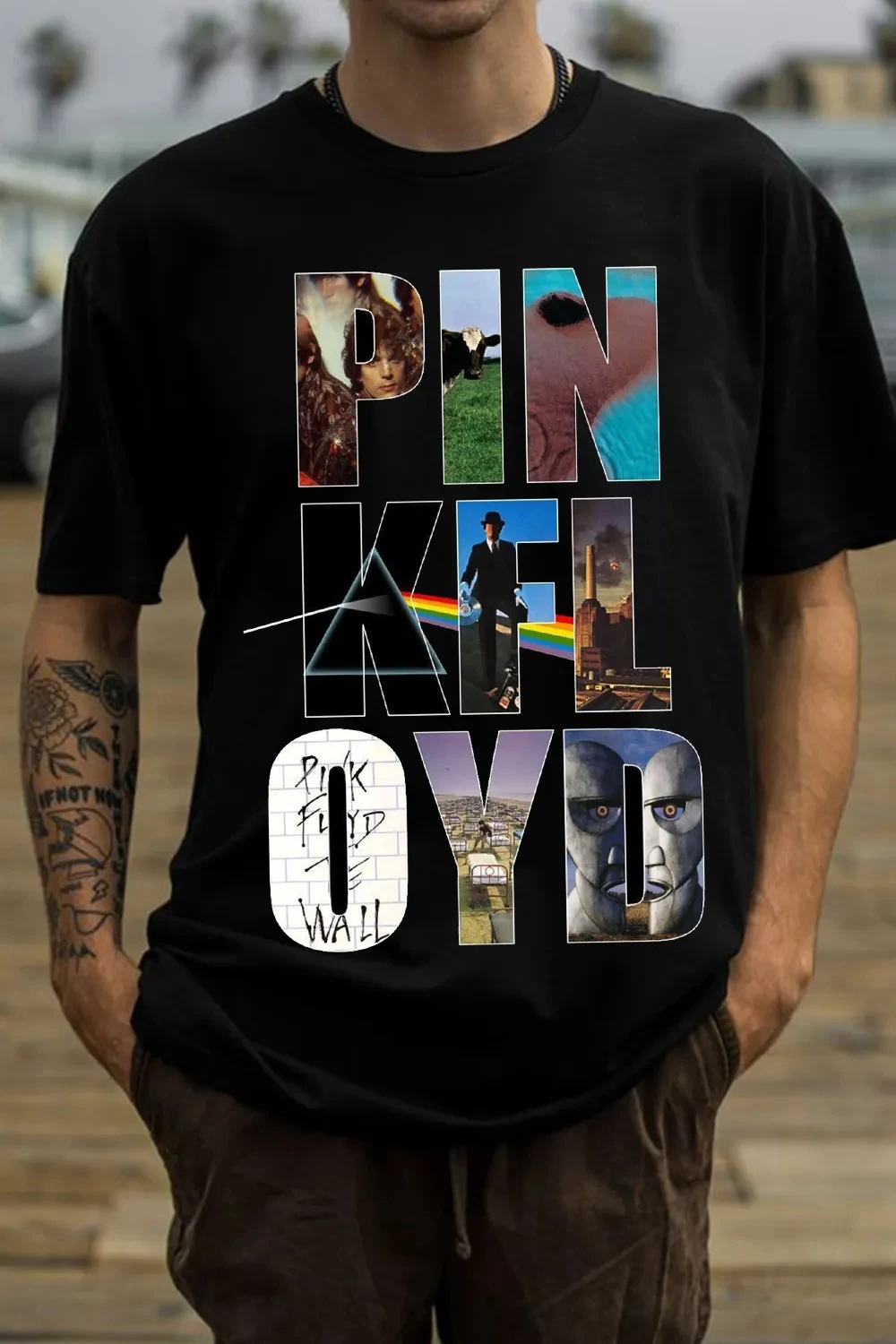 Men'S Fashion Pink Shirt - Kaus Katun Grafis Pink Floyd Summer