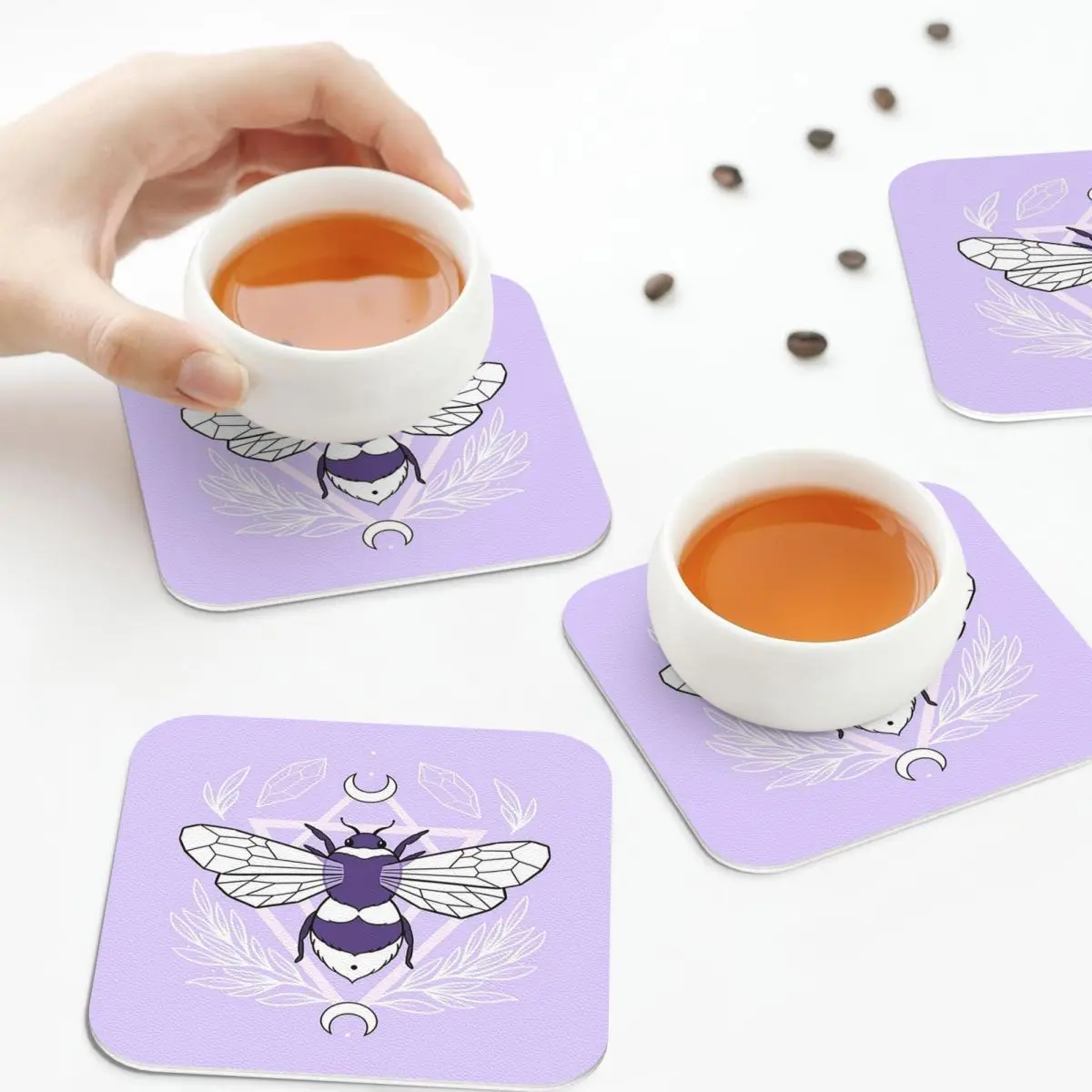 

Bee Queen Pastel Nikury Coasters Leather Placemats Insulation Coffee Mats For Home Kitchen Dining Pads Set of 4