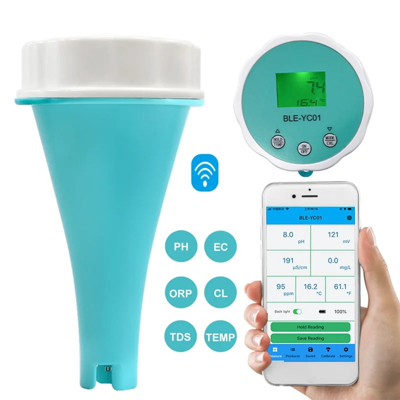 

IALJ-1 Piece Smart Online Bluetooth Water Chlorine Meter PH Meter Powered Tool 6 In1 Fit For Swimming Pool