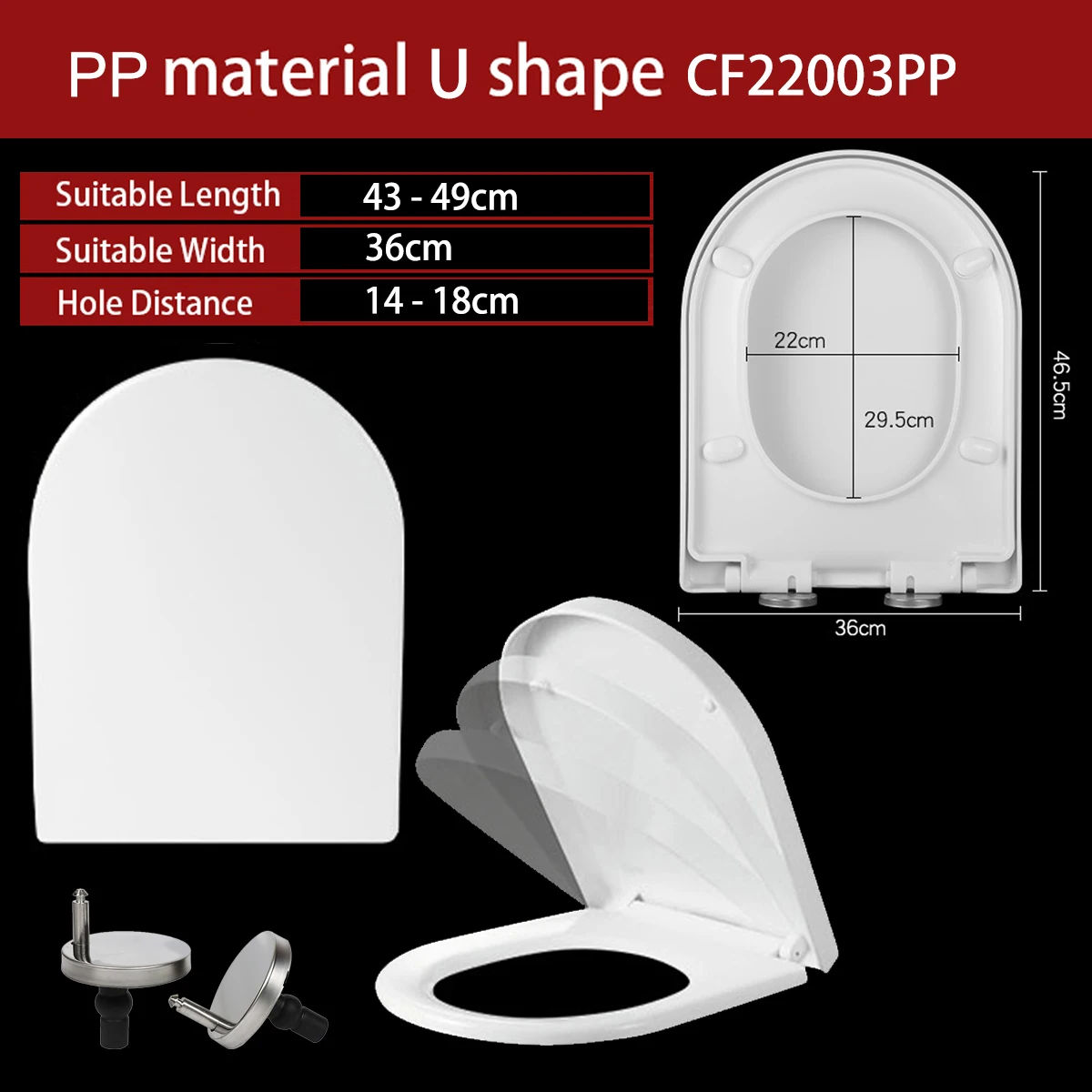 Universal U Shape Elongated Slow Close WC Toilet Seats Cover Bowl Lid Top Mounted Quick Release PP Board Soft Closure CF22003PP