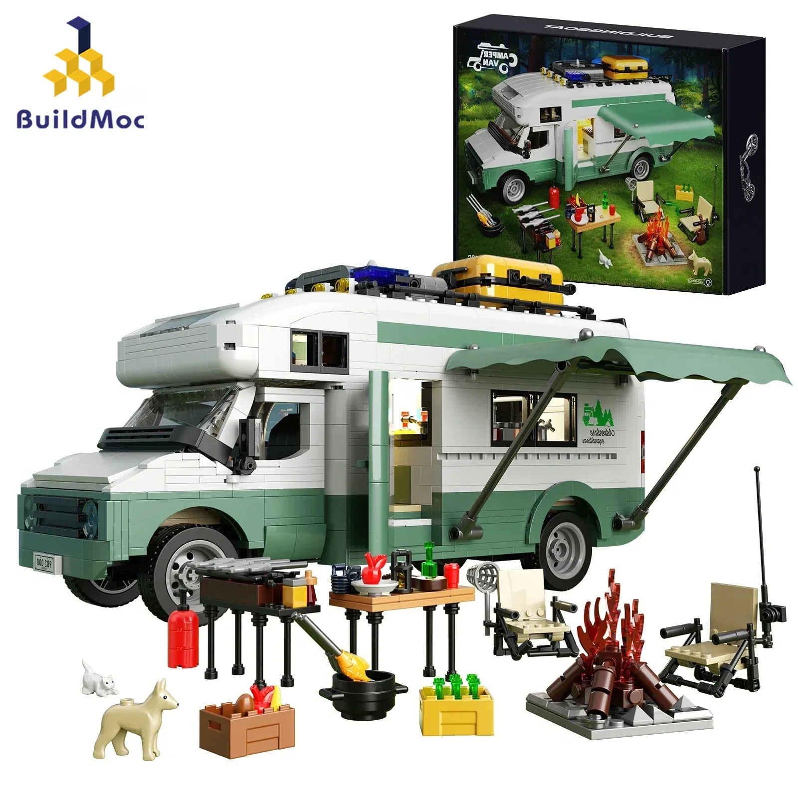 

BZB 1586pcs Caravan Wagon Model Kit Building Blocks Moc with Light Car Van Models Bricks Bricks Kids Toys Child Gifts