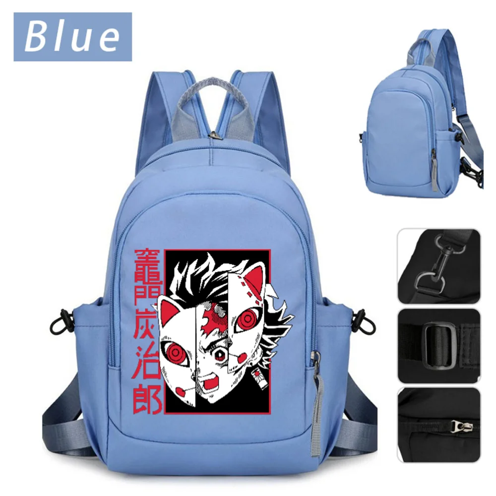

Demon Slayer Blue Cartoon Backpack Sport Waterproof Pack Chest Bag Zipper Student Crossbody Wallet Birthday Gift Schoolbag