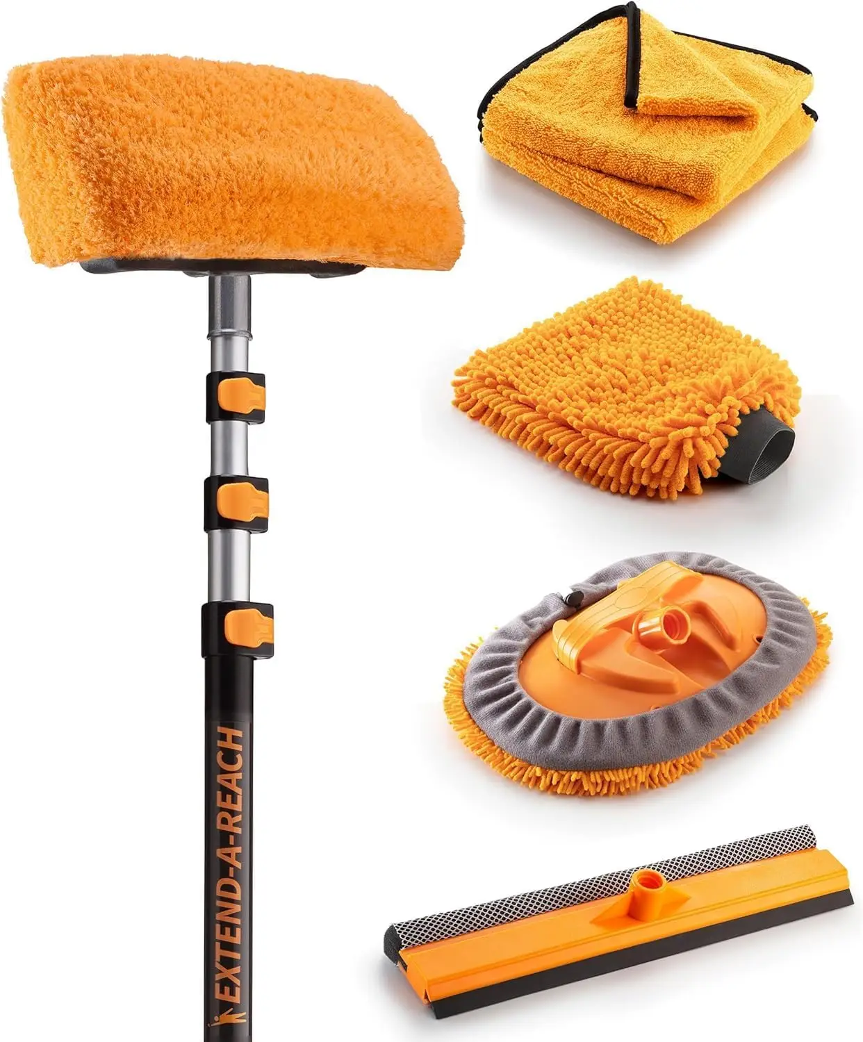 

Extendable Car Wash Brush Kit with Microfiber Mop, Soft Brush, Squeegee & Mitt for RV, Truck Cleaning