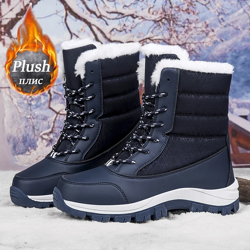 Women\'s Boots 2024 Winter Plush Snow Boot High Top Fashion Boots Outdoors Sneakers Women Warm Waterproof Boot Casual Cotton Shoe