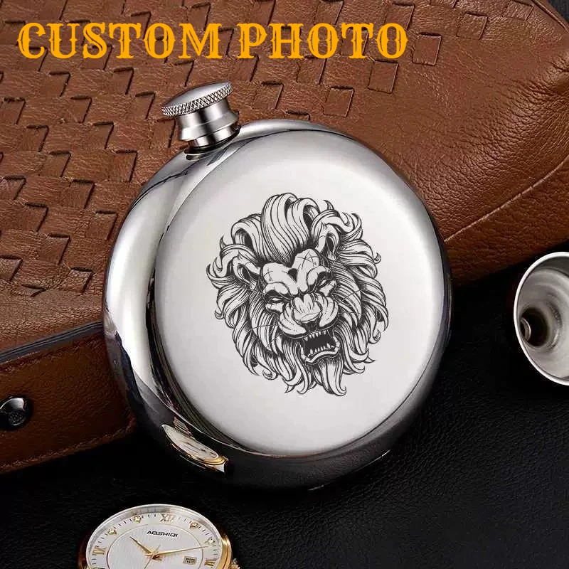 

5oz Custom Photo Round Whiskey Flask Portable Stainless Steel Flask Personalize Logo Flagon Camping Portable Drinkware Bottle