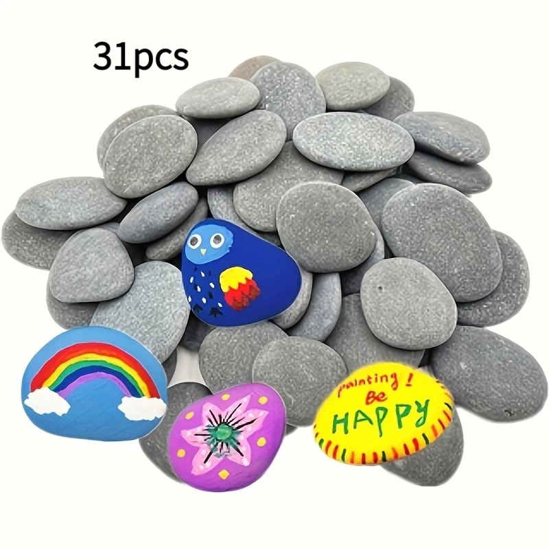 31pcs Smooth Natural River Stones for Painting. Heart Series. 0.39-1.18in, Clean. Rainbow & Heart Crafts
