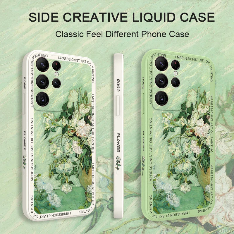 Oil Painting Rose Phone Case For Samsung Galaxy S25 S24 S23 S22 S21 S20 Ultra Plus FE Note 20 ultra 10 9 Plus Cover