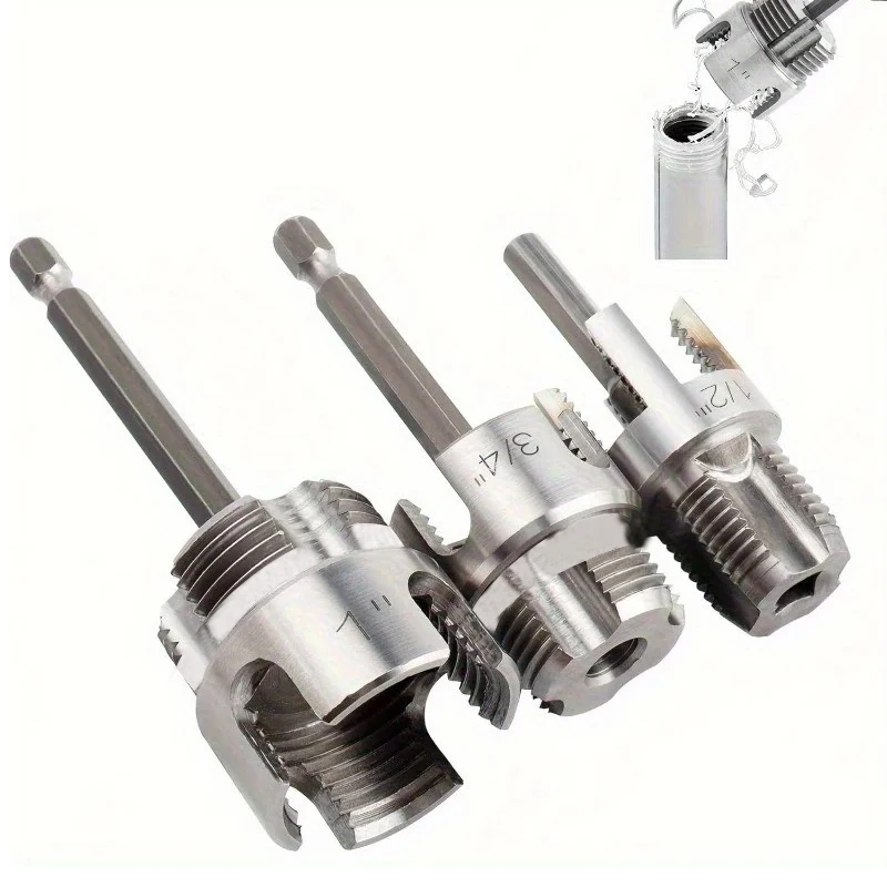 

3 шт., сверхмощный набор инструментов для нарезания резьбы из ПВХ/пластика из углеродистой стали с наружной/гнездовой резьбой 1/2 "/3/4"/1", подходит для труб PPR,MPP, ПВХ