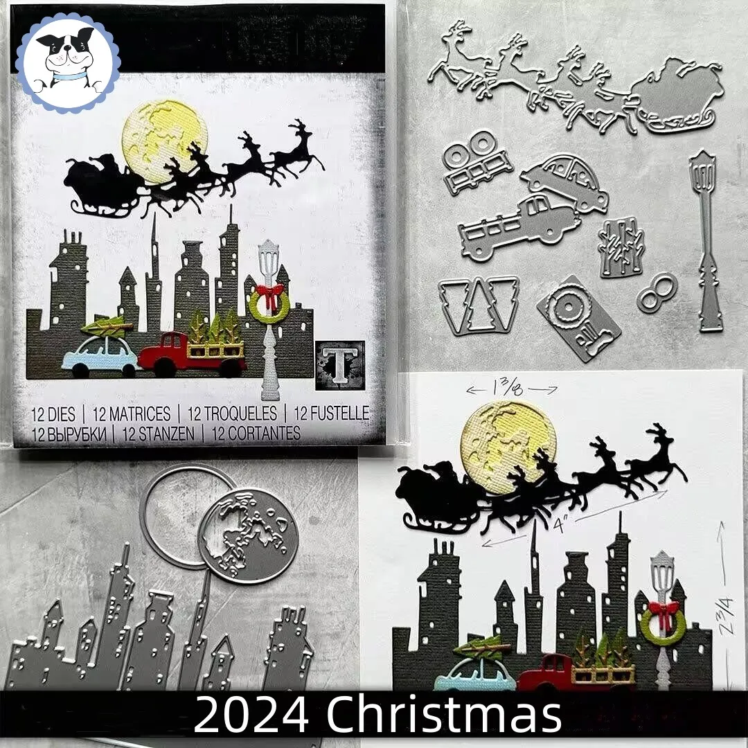 2024 Christmas Magic Sleigh House Metal Cutting Dies for DIY Scrapbook Embossed Handcraft Paper Card Craft Template Decoration