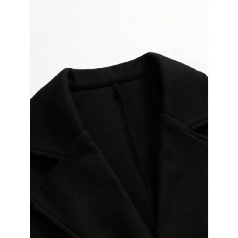 KIDWHXR Herren-Mantel, Herbst-Winter, doppelreihige Jacke aus Wollmischgewebe, Herren, lange Ärmel, mit Taschen, mittellange Länge, lässige Herren-Oberbekleidung. – Detail 5