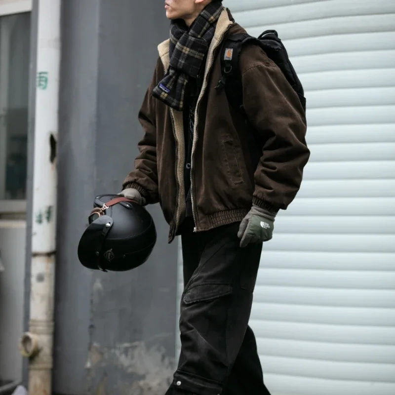 

Винтажная флисовая куртка мужская зимняя толстая куртка высокого качества корейская уличная одежда свободная пара модное теплое пальто мужское