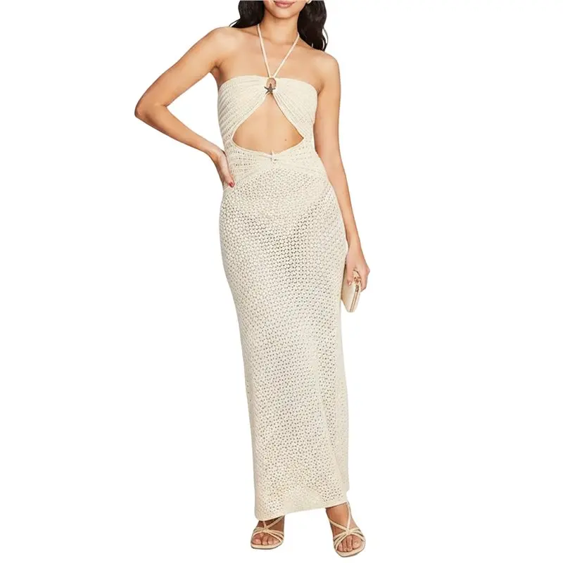 

NEW-Women's Halter Cutout Backless Sleeveless Knit Maxi Dress