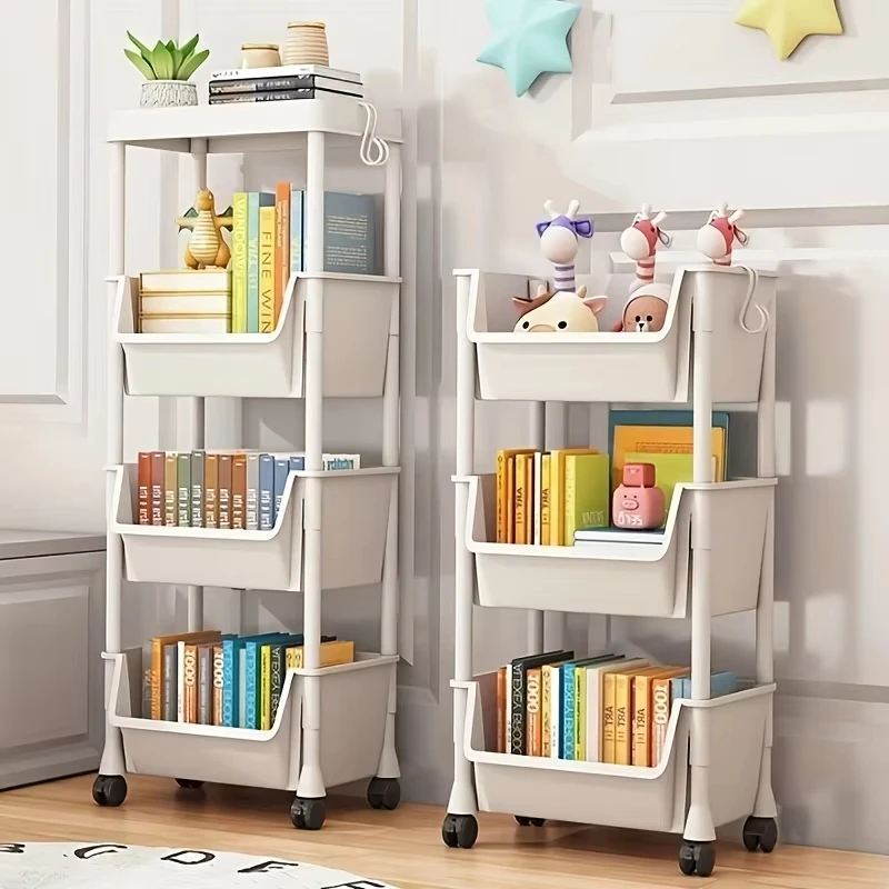 Xiaomi Trolley Bookshelf Portable Creative Kitchen Storage Rack Living Room Mobile Display Cabinet Movable Bookshelf With Wheels