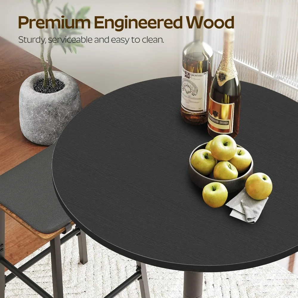 Metal Frame Round Bar Table Set for 2, Counter Height, Suitable for Bistro, Dining, Living Spaces
