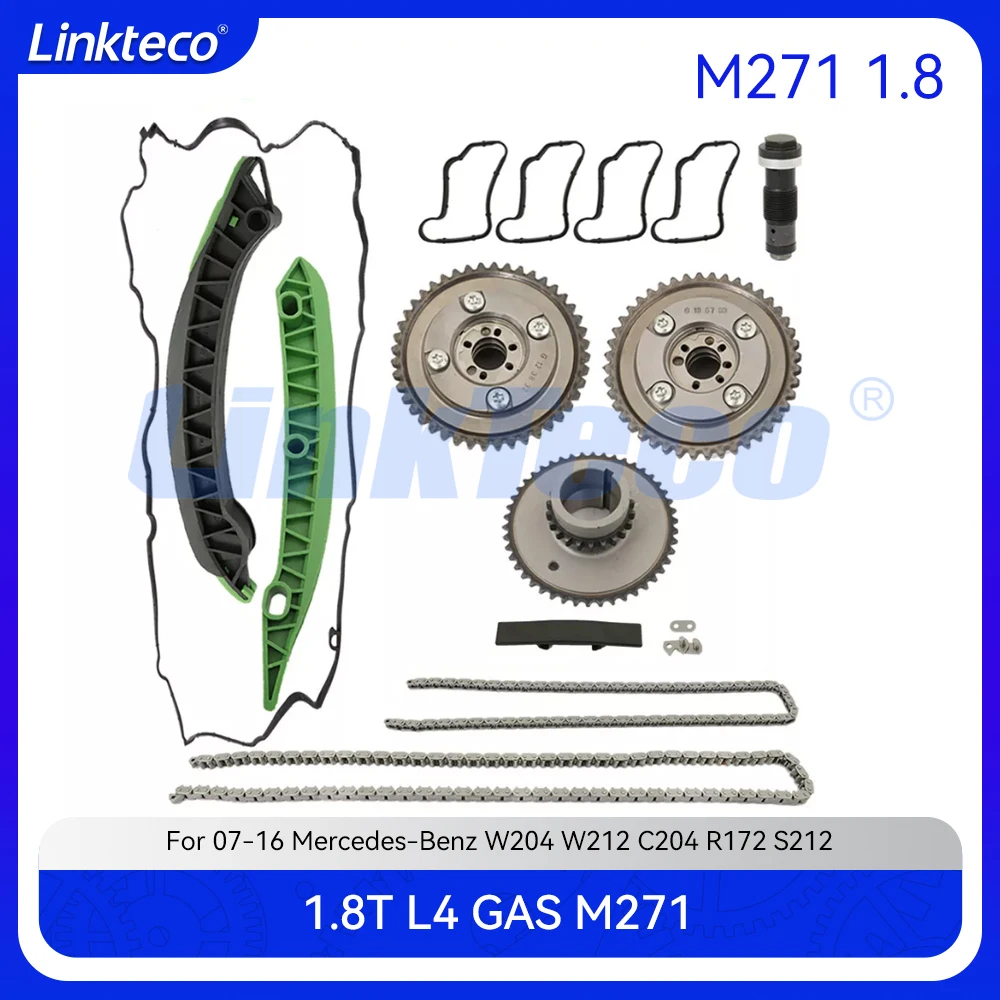 Engine Camshaft Adjusters VVT Gears & Timing Chain Kit Fit 1.8 L T L4 M271 For 07-16 1.8T MERCEDES-BENZ S204 W204 W212 C204 R172