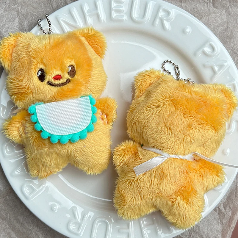 1Pcs Kawaii Butter Bear Plush Pendant Cartoon Bib Bear Doll Keychain Car Key Ring Backpack Bag Decor Kid Gift