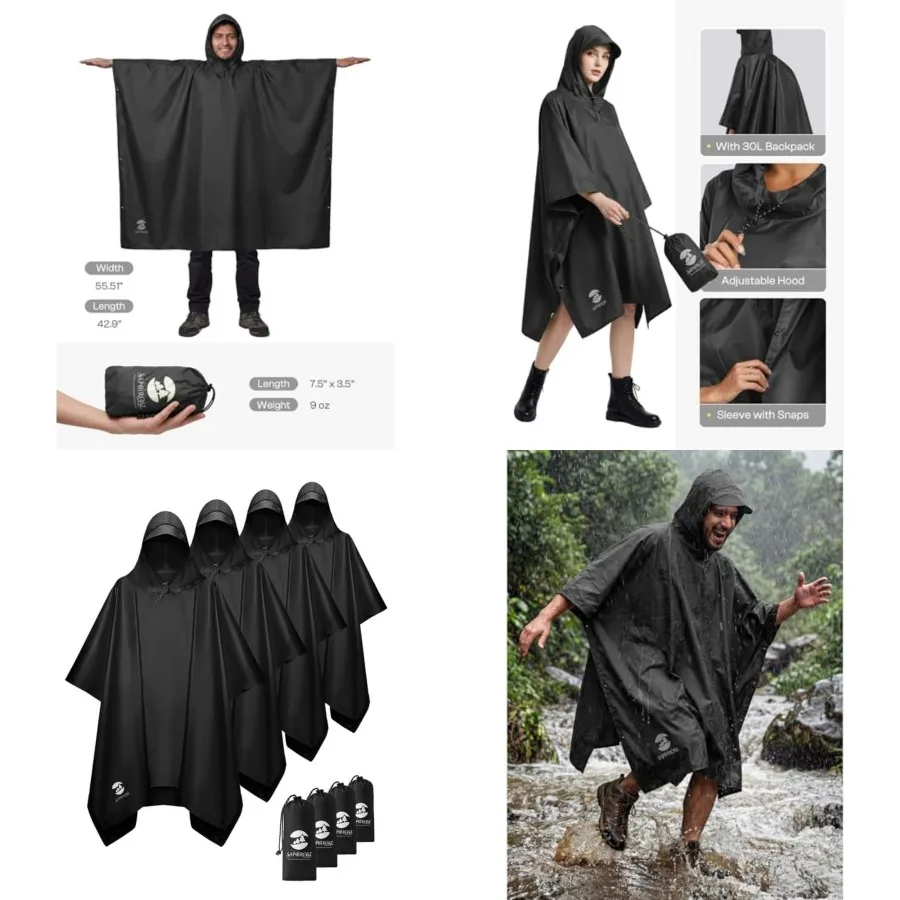 

Hooded Rain Poncho Waterproof Raincoat Jacket for Men Women Adults