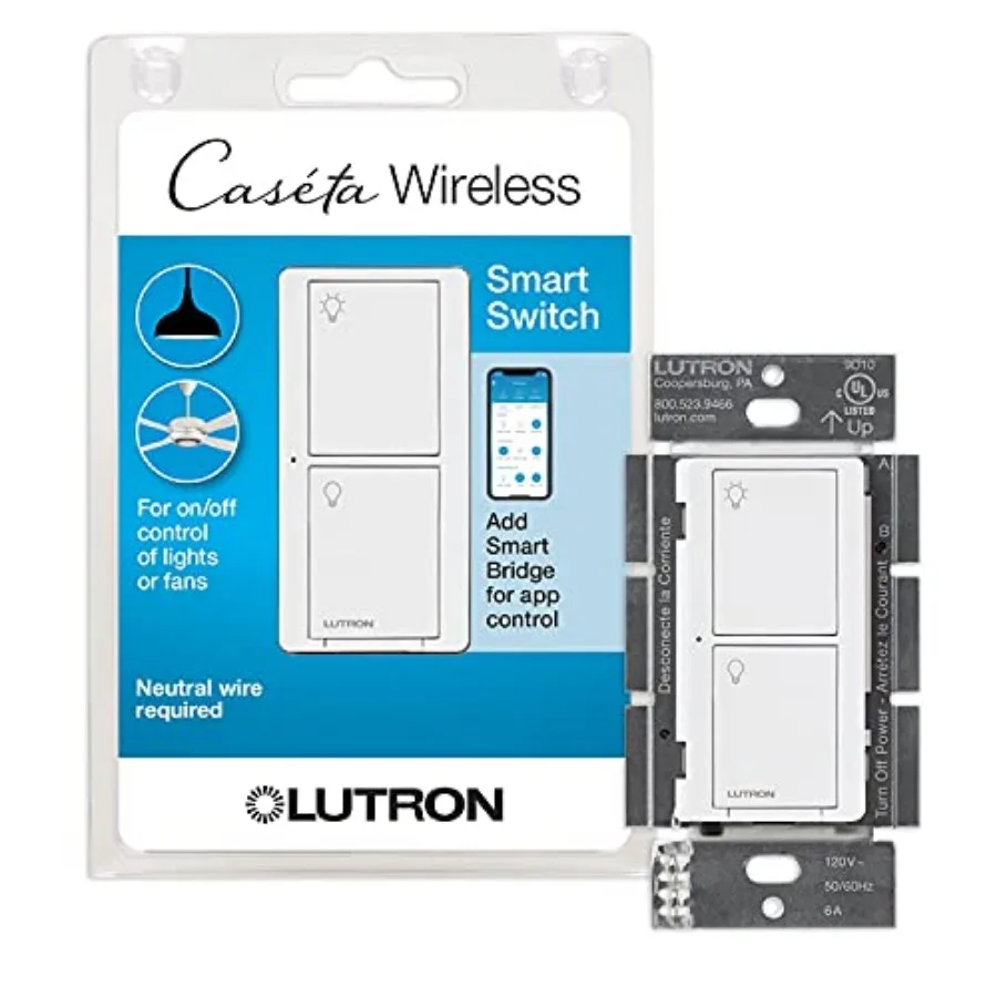 

Caseta Original Smart Light Switch Smart Hub Required , for Home, LED Lights, and Fans, 6 Amp, Single-Pole/3-Way, Neutral Requi