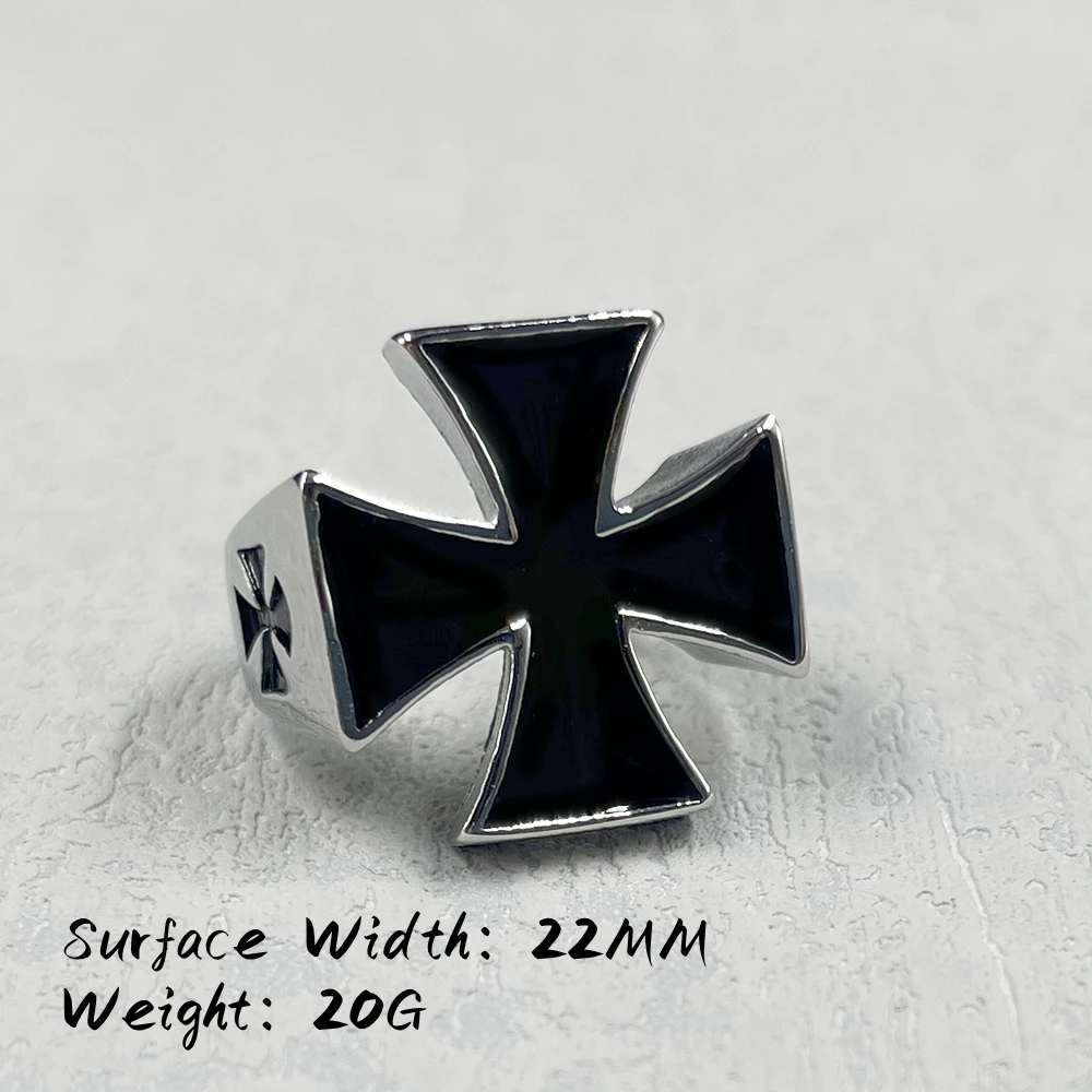 Punk Rock silver black color Crusader Cross Stainless Steel Rings for Men Knight Templar gift Ring Jewelry