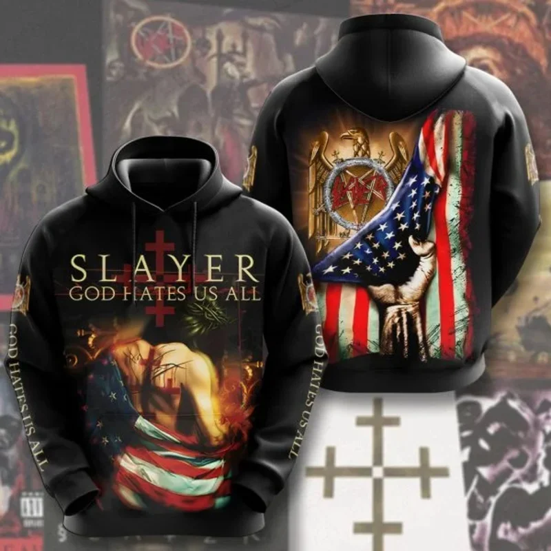 Fashion Men's Hoodies Rock Band Slayer Sweatshirts 3D Print Men Women Hip Hop Tracksuit Pullover Oversized Streetwear Y2k Hoodie