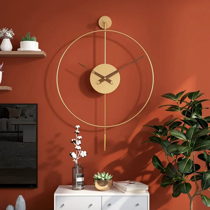 

Spanish Minimalist Metal Wall Clock Large Modern Silent Quartz No Drill for Living Room Home Decor