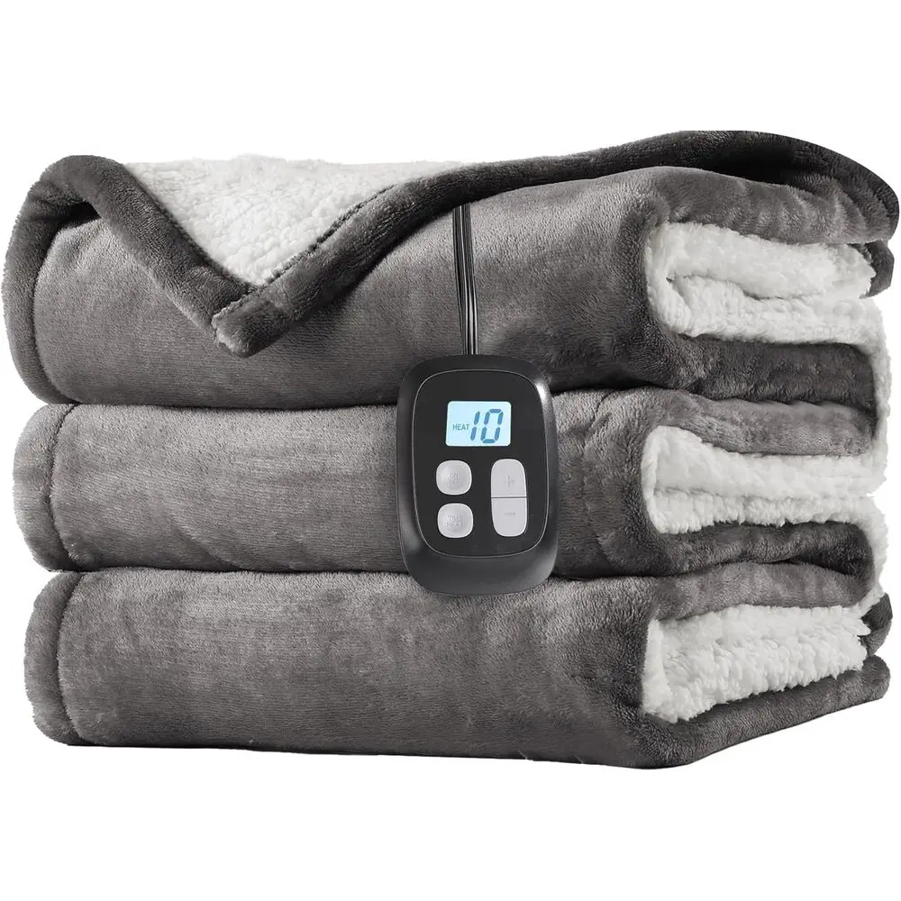 

Электрическое одеяло полноразмерное 72x84, двустороннее: мягкий флис и шерпа, 10 режимов нагрева, ЖК-дисплей, таймер 1-12 часов, безопасно для использования на всю ночь