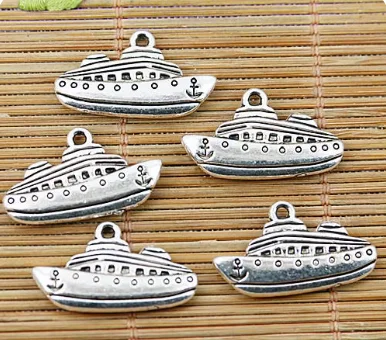 10pcs 25*14.7mm hole 1.6mm Alloy  tibetan silver steamer ship shaped pendants HWEF1330