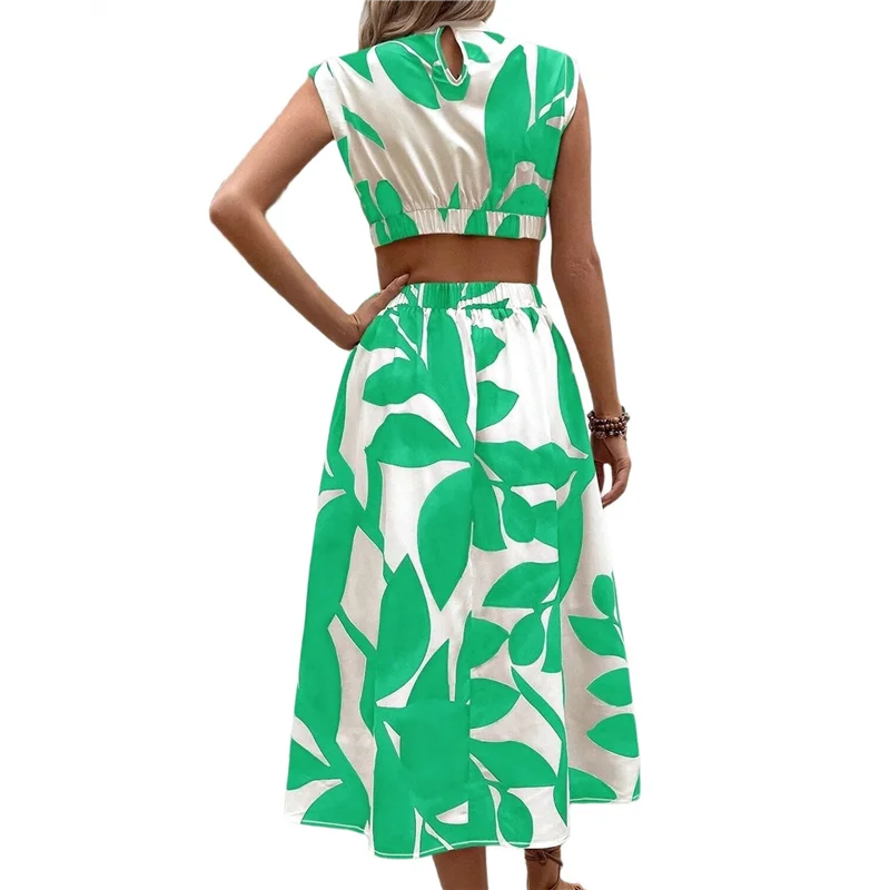 【Decoração de festa】 Vestido feminino de verão com estampa floral recorte manga morcego gola redonda evasê vestido midi de cintura alta