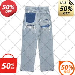 Women's Fashion Jeans Solid Colour Loose Trousers Gradient Colour Casual Streetwear Pant Broken Holes Decorated Jeans