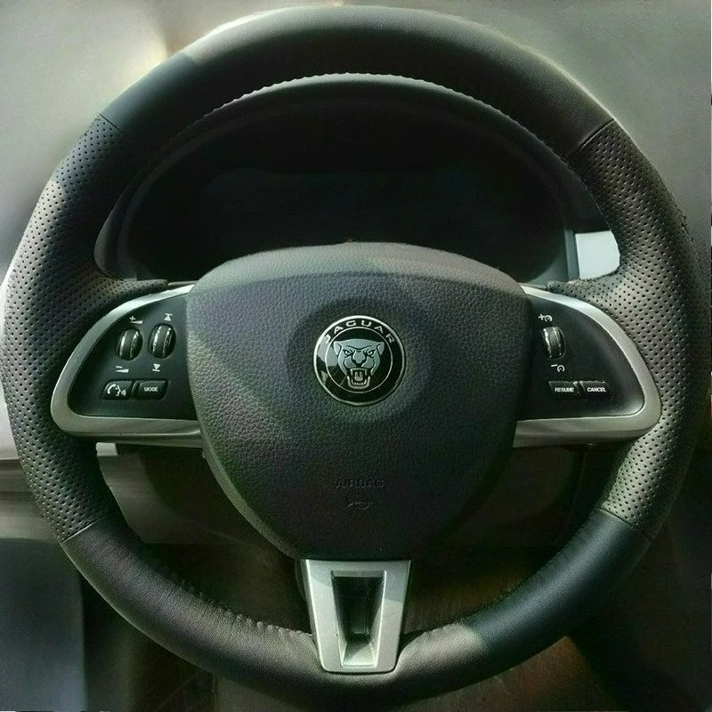 

Hand Stitched renovation black leather car Steering wheel cover For Jaguar XFS XFR XF Sportbrake 2012-2015 XK XKR-S 2012-2018