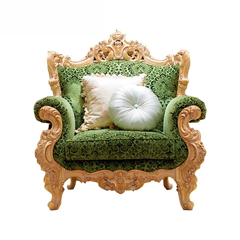 French fabric sofa, luxury neoclassical single sofa, European solid wood carving flower