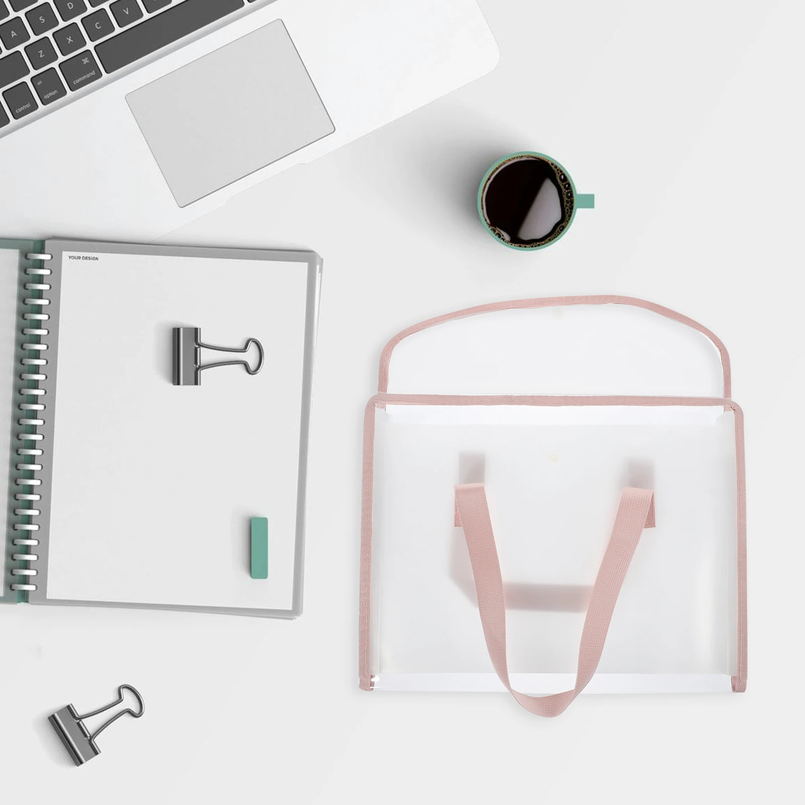 

Transparent File Folder Document Bag Peach Pink PP Large Capacity Portable Office Organizer Multi Pocket Paper Holder Storage