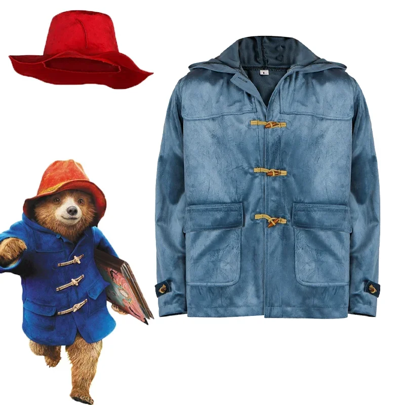 Filme paddington cosplay traje urso retro chifre de ovelha botão casaco com capuz chapéu uniforme roupa unisex festa de halloween feminino